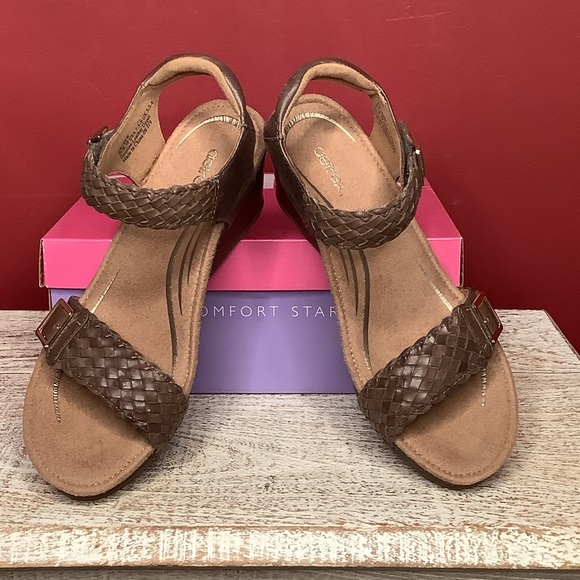 AETREX Grace NIB Taupe Wedge Sandyals Arch Support Memory Foam Adjustable Straps - Picture 4 of 15